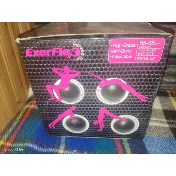 Exerflex Fitness Exercise Ball With Pump NIB 21.5" to 25.5" Black distressed box - Picture 4 of 5